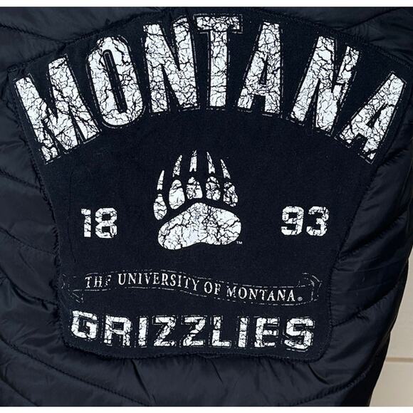 University Montana Griz Puffer Vest Black LARGE Pockets Football Unique Quilted - Picture 2 of 8